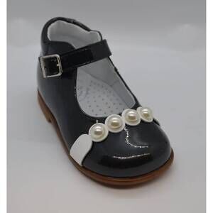 NEW BEBERLIS girls pearl trimed buckle hi-shoe in black